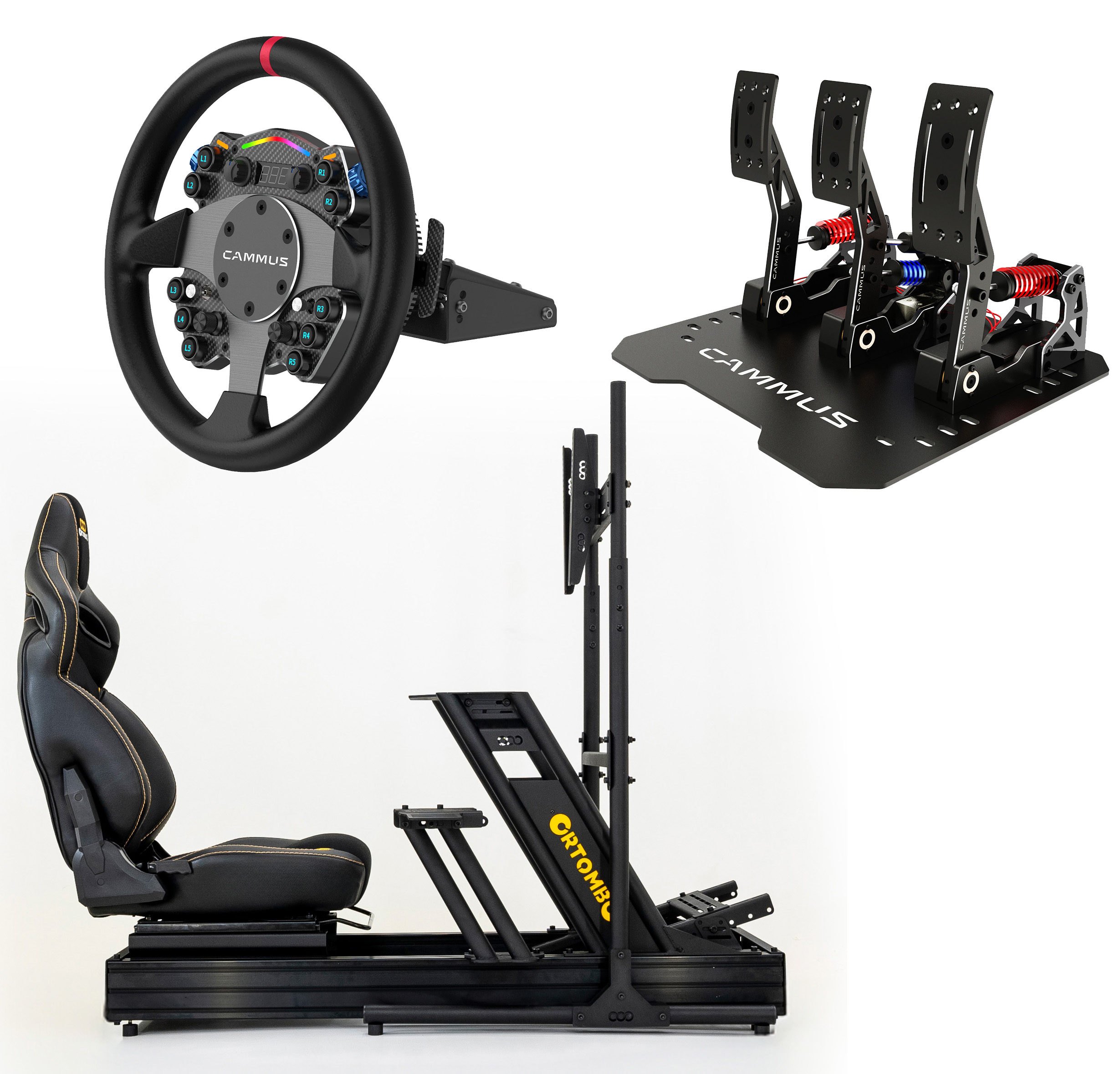 Orthombo GTR S Line 2 Gaming Room Package with Cammus C12 Steering Wheel Set